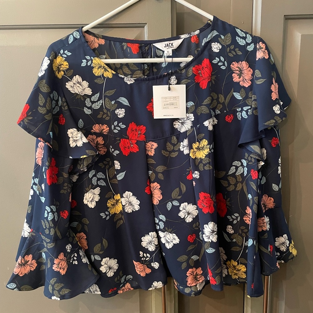 Jack by BB Dakota Navy Floral Blouse